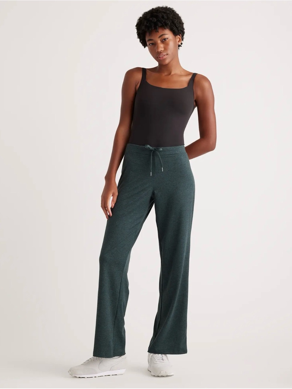 Quince Wide Leg Drawstring Lounge Pants in Heather Green